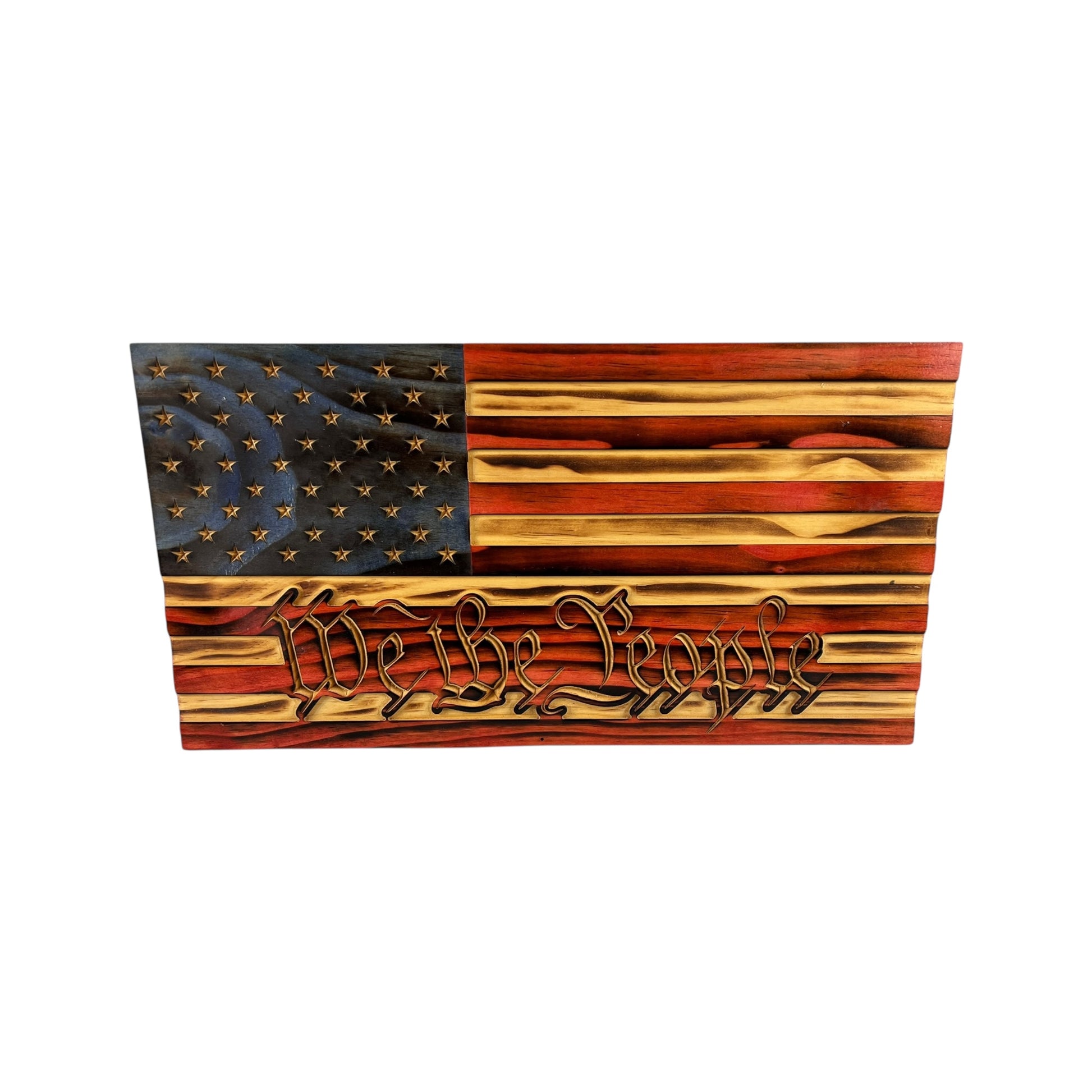 wooden american flag with we the people engraving