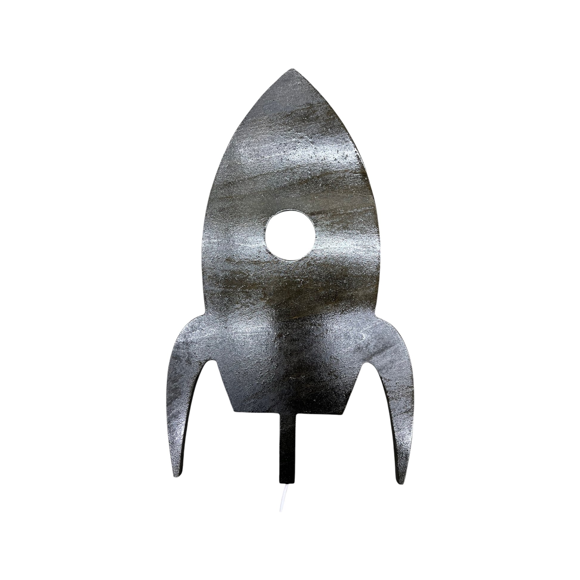 woden rocket cutout with led lighting wall art