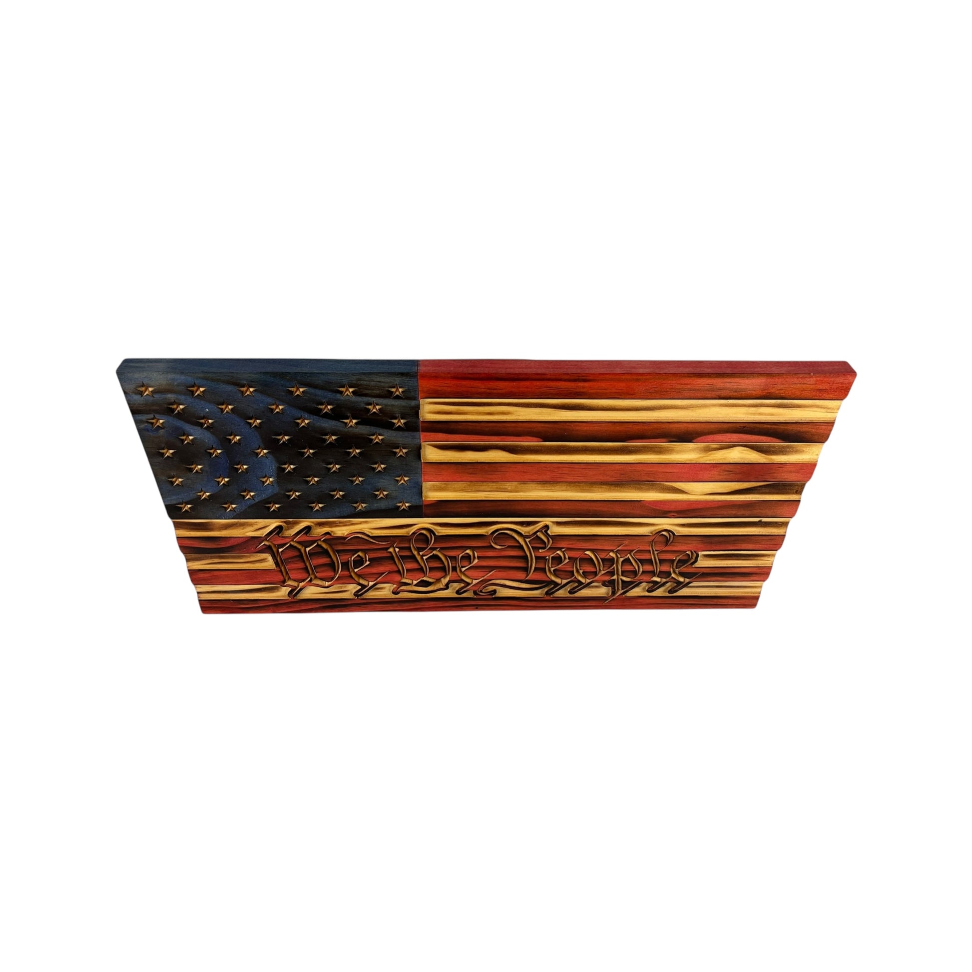 wooden american flag with we the people engraving