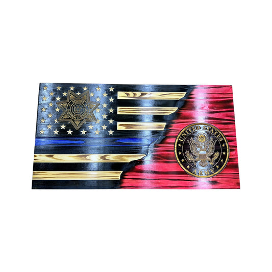 split american flag with badges and personalization