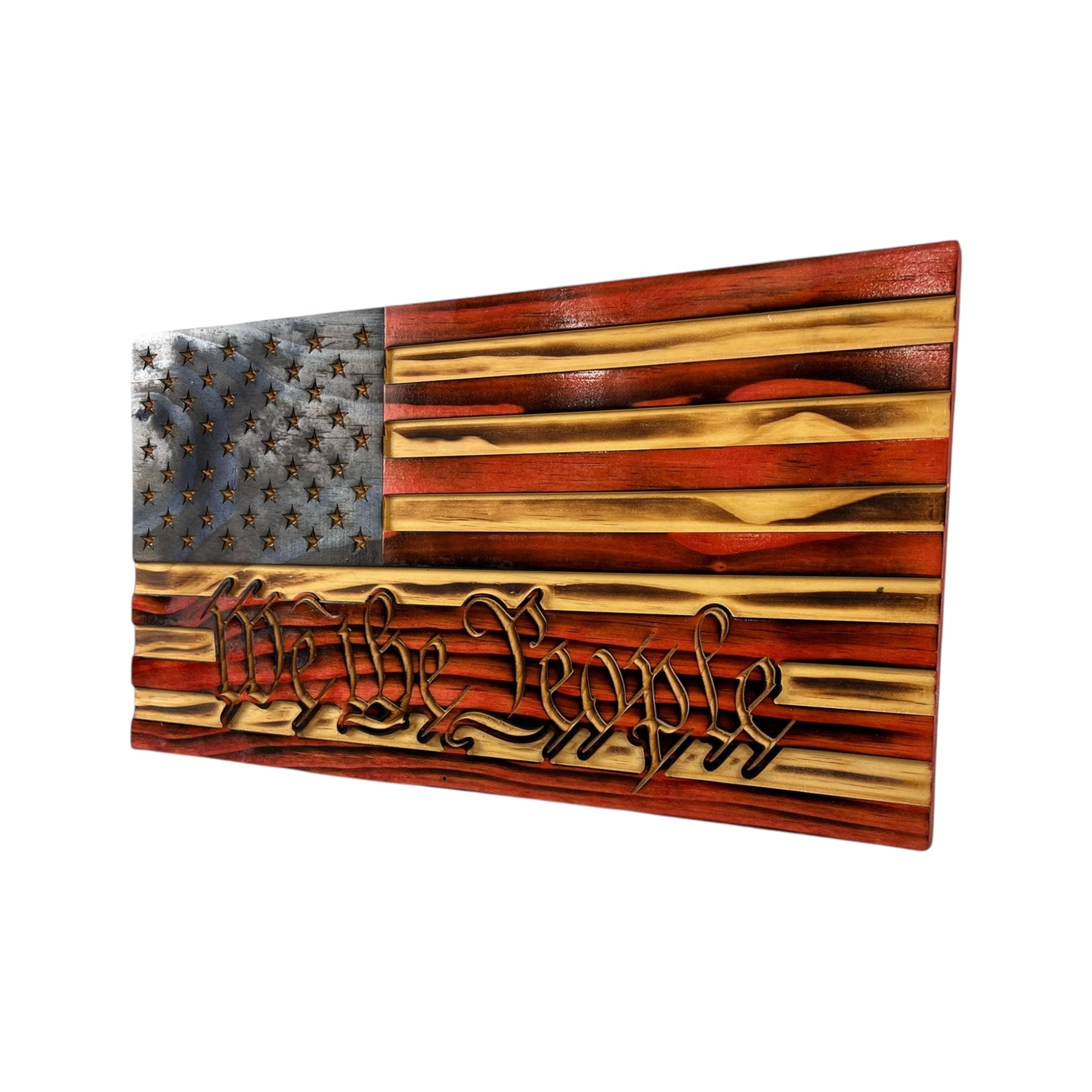 wooden american flag with we the people engraving