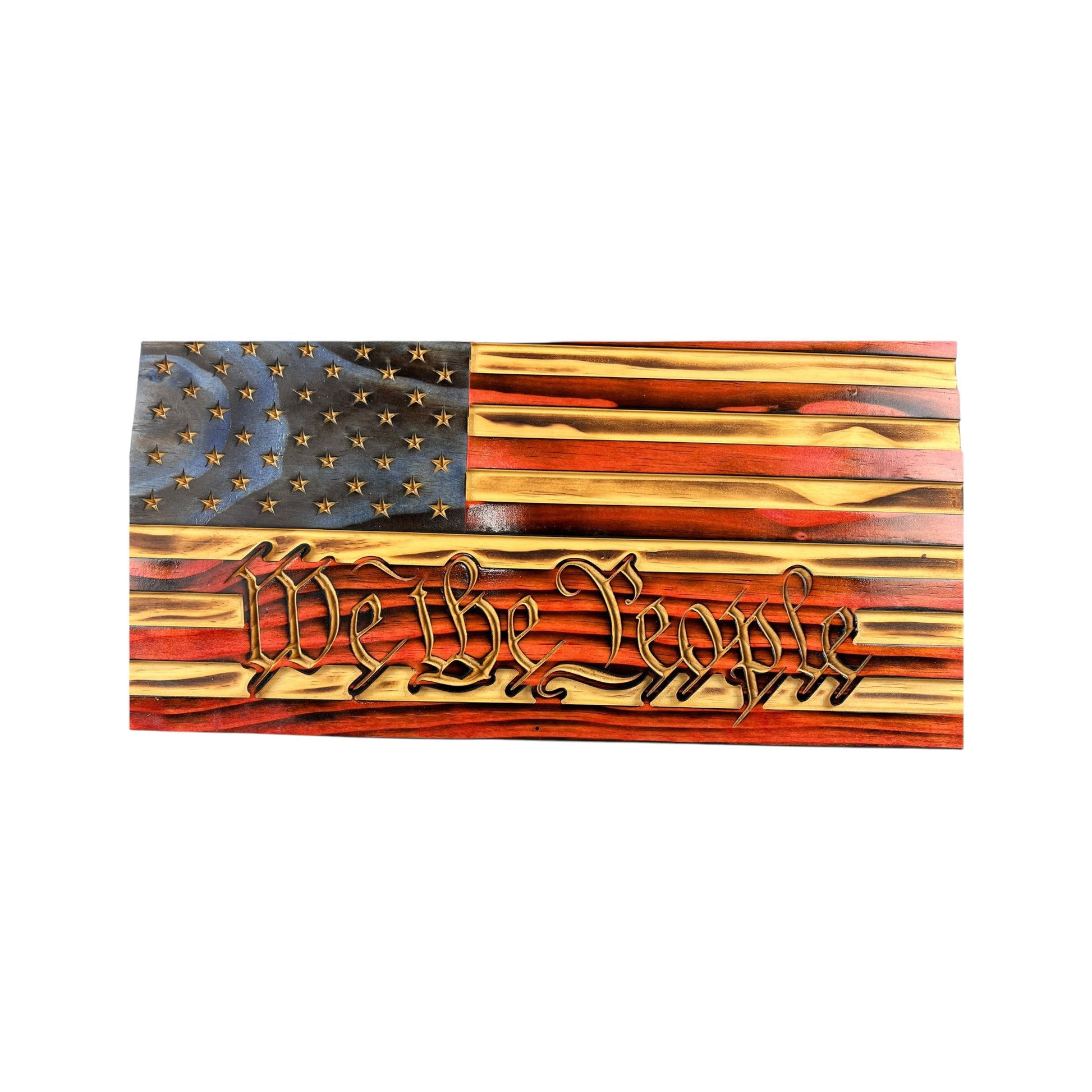 wooden american flag with we the people engraving