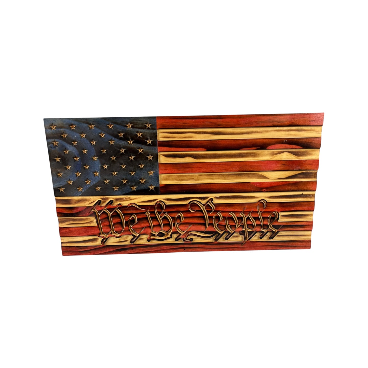 wooden american flag with we the people engraving