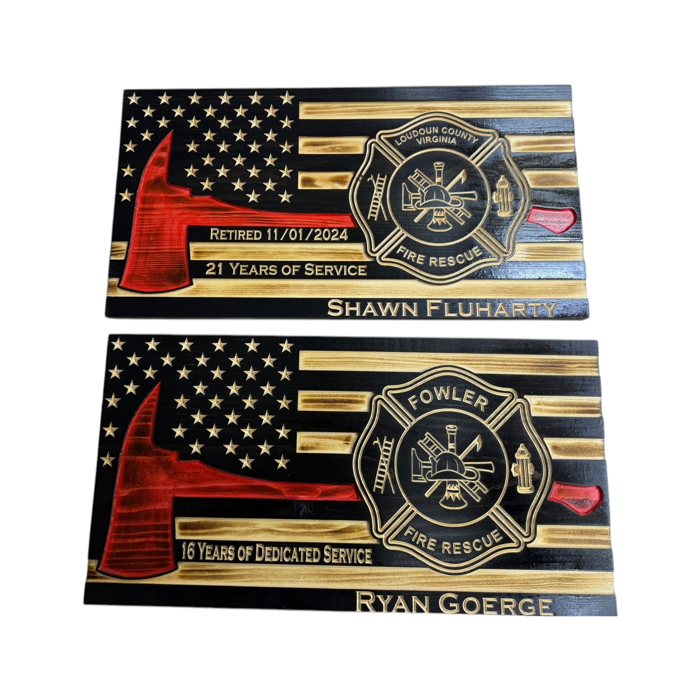 thin red line american wooden flag with firefighter axe and custom maltese cross