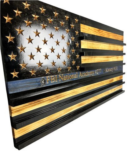 Custom Challenge Coin Display American Flag with Engraved Badge and Personalization