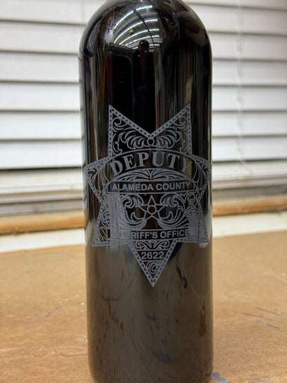 wine bottle with a custom laser engraved personalized message gift