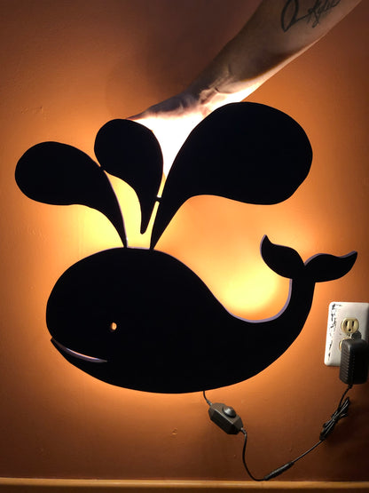 whale splashing water silhouette with led back lighting wall decor