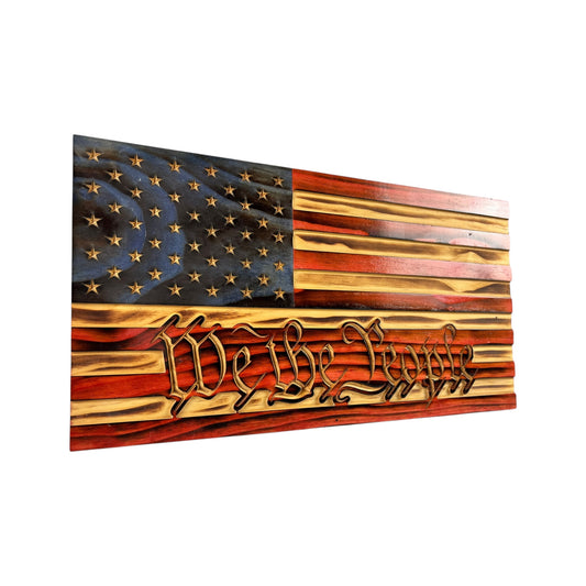 wooden american flag with we the people engraving