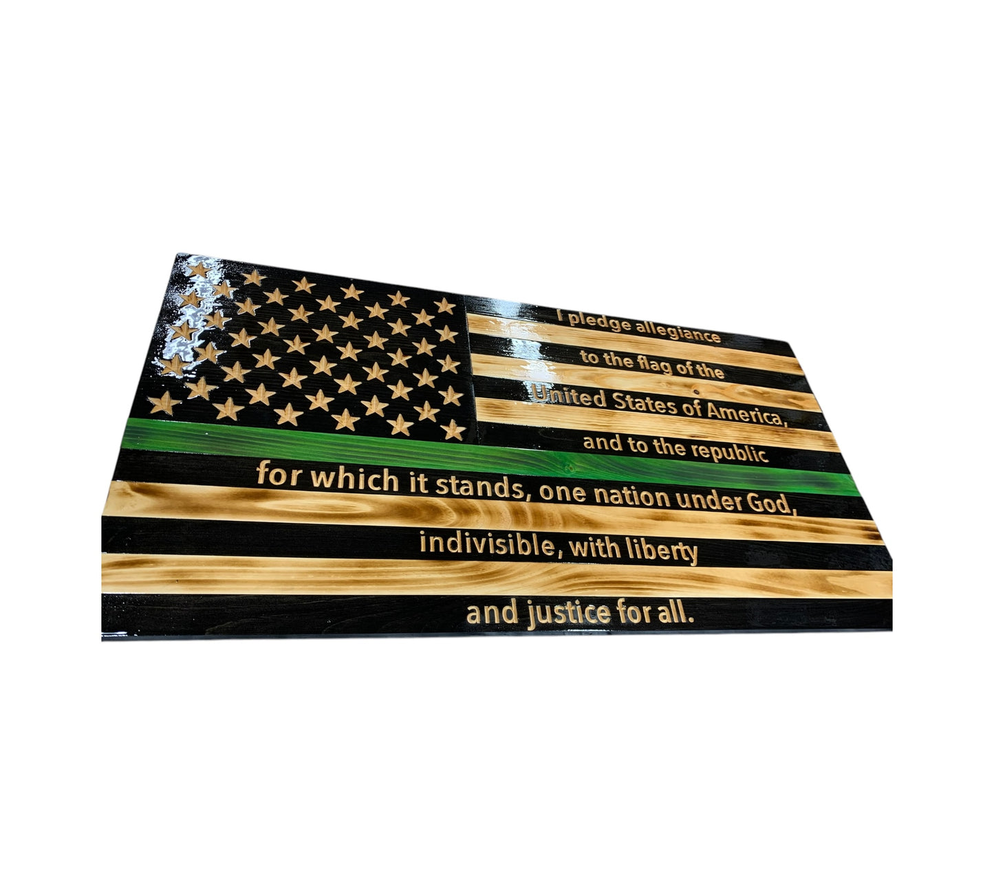 Wooden American Flag with Engraved Pledge of Allegiance