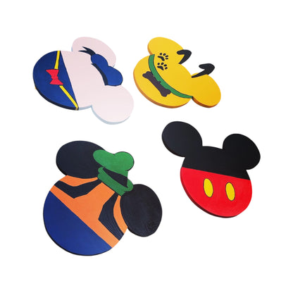 Set of Disney-Inspired LED Backlit Wooden Wall Hangings (Pluto, Goofy, Donald, Mickey)