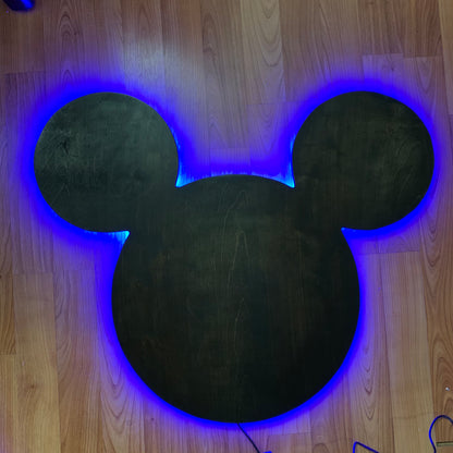 wooden mickey head silhouette with led lights