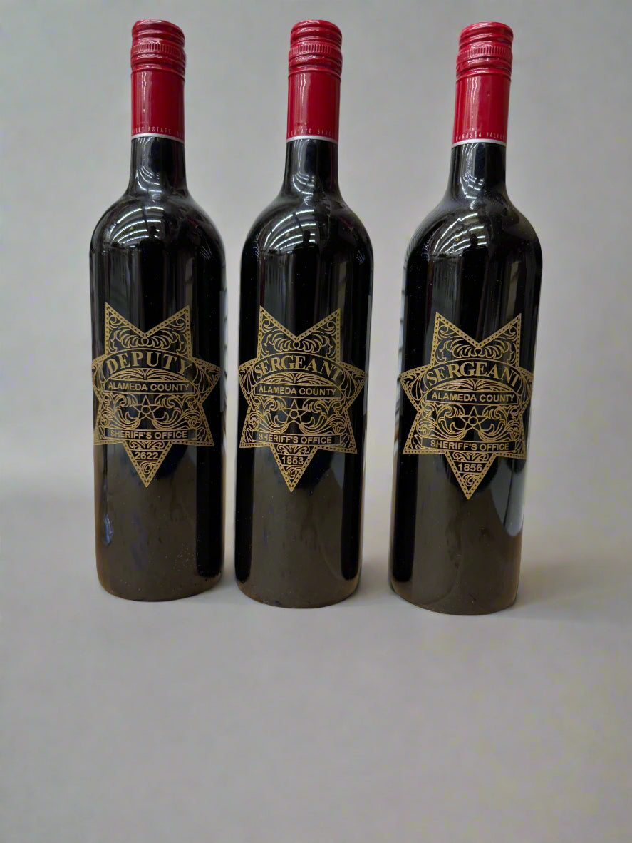 wine bottle with a custom laser engraved personalized message gift