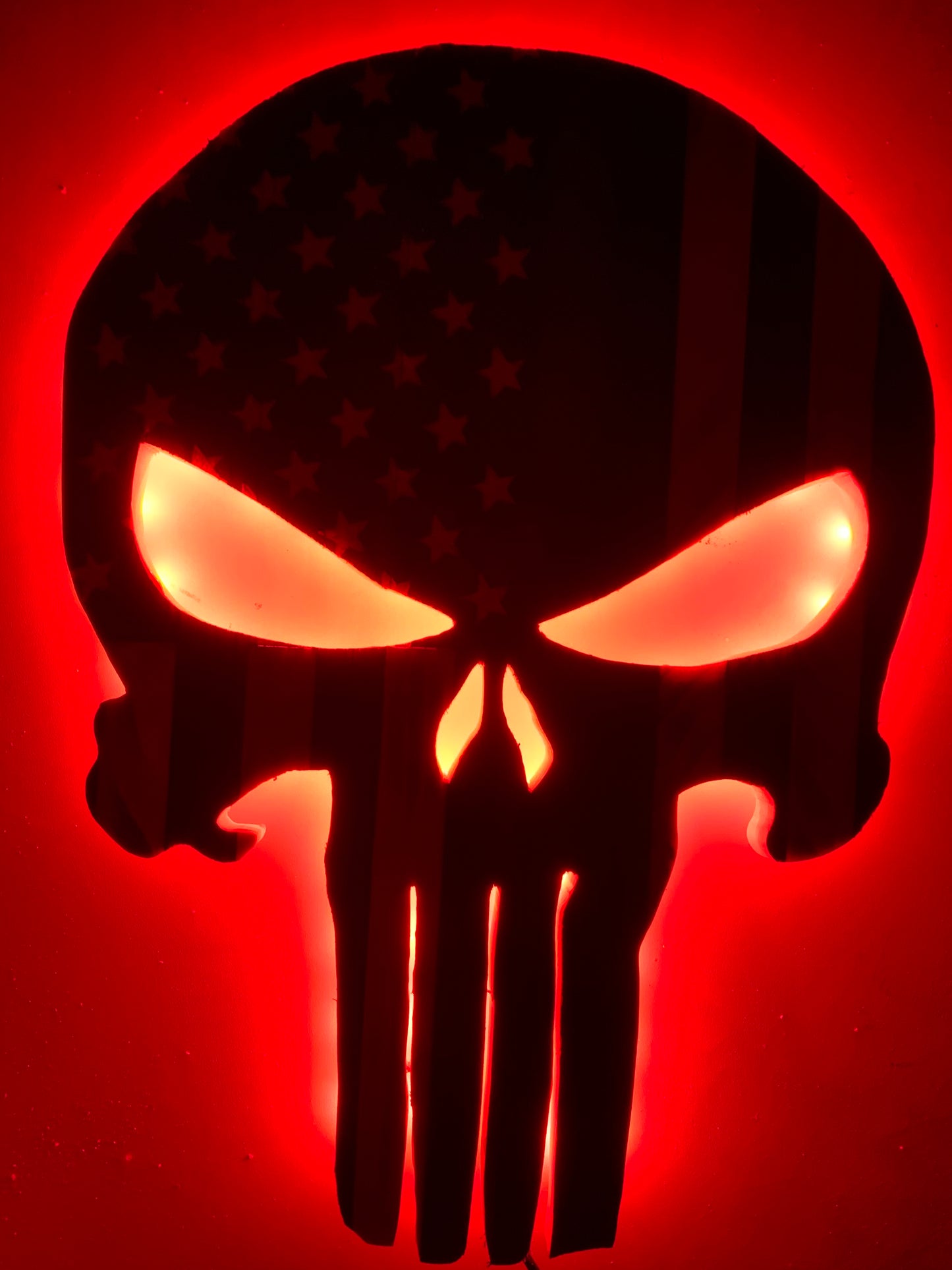 Punisher LED thin blue line American flag wood wall art, Marvel, DC universe, emergency services