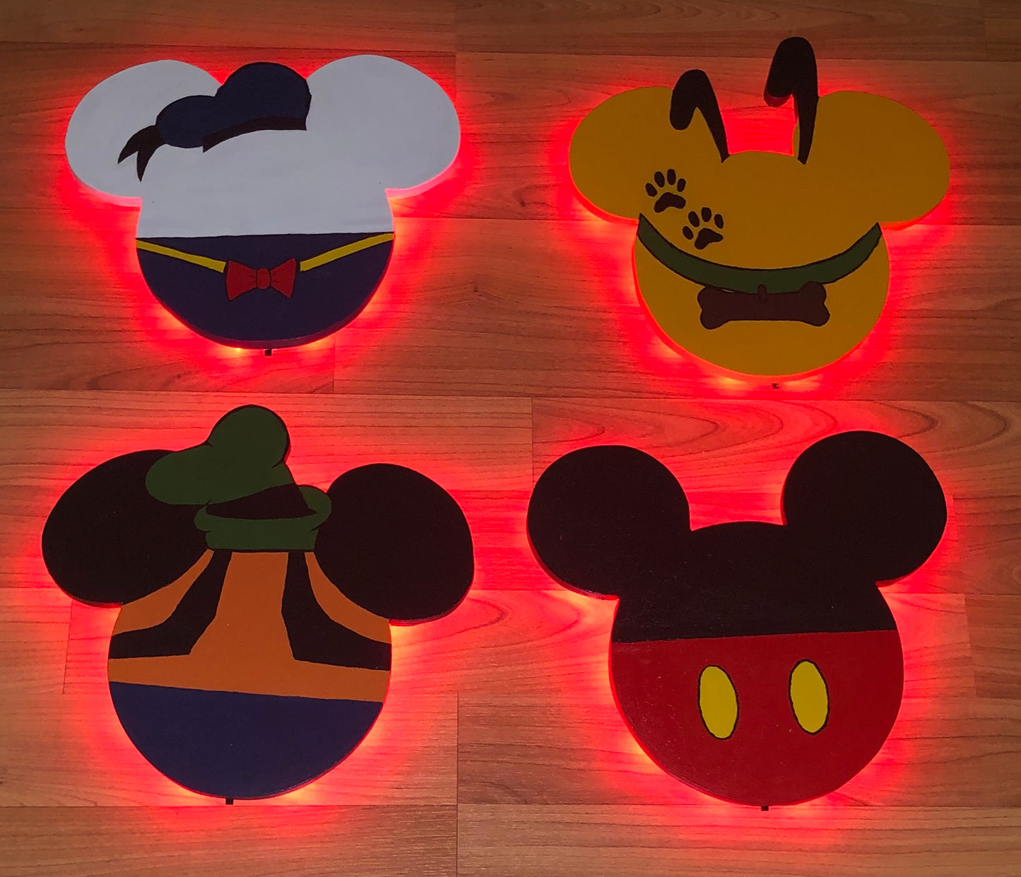 Wood Mickey Mouse and Friends Mickey Heads 12" Wide, Nursery LED sign, Wall Art, Disney Theme, Nursery Theme