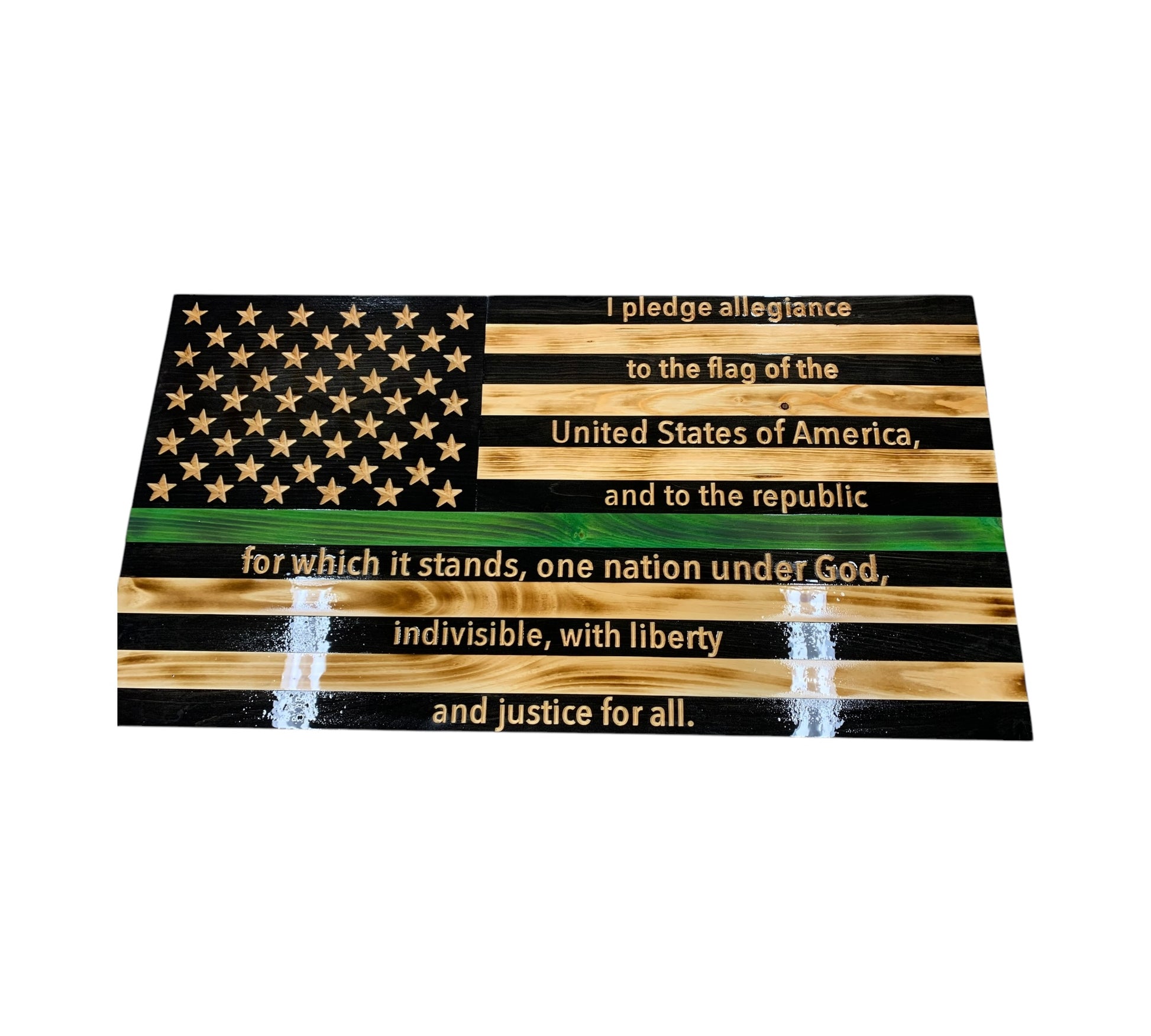 Wooden American Flag with Engraved Pledge of Allegiance