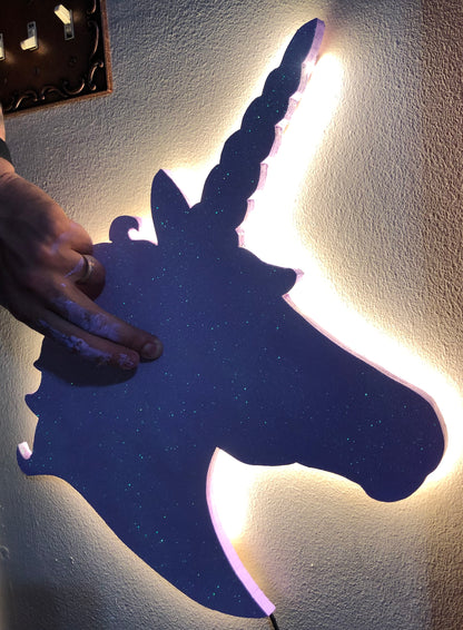 Unicorn Head Wall Decor with Glitter and LED Backlighting