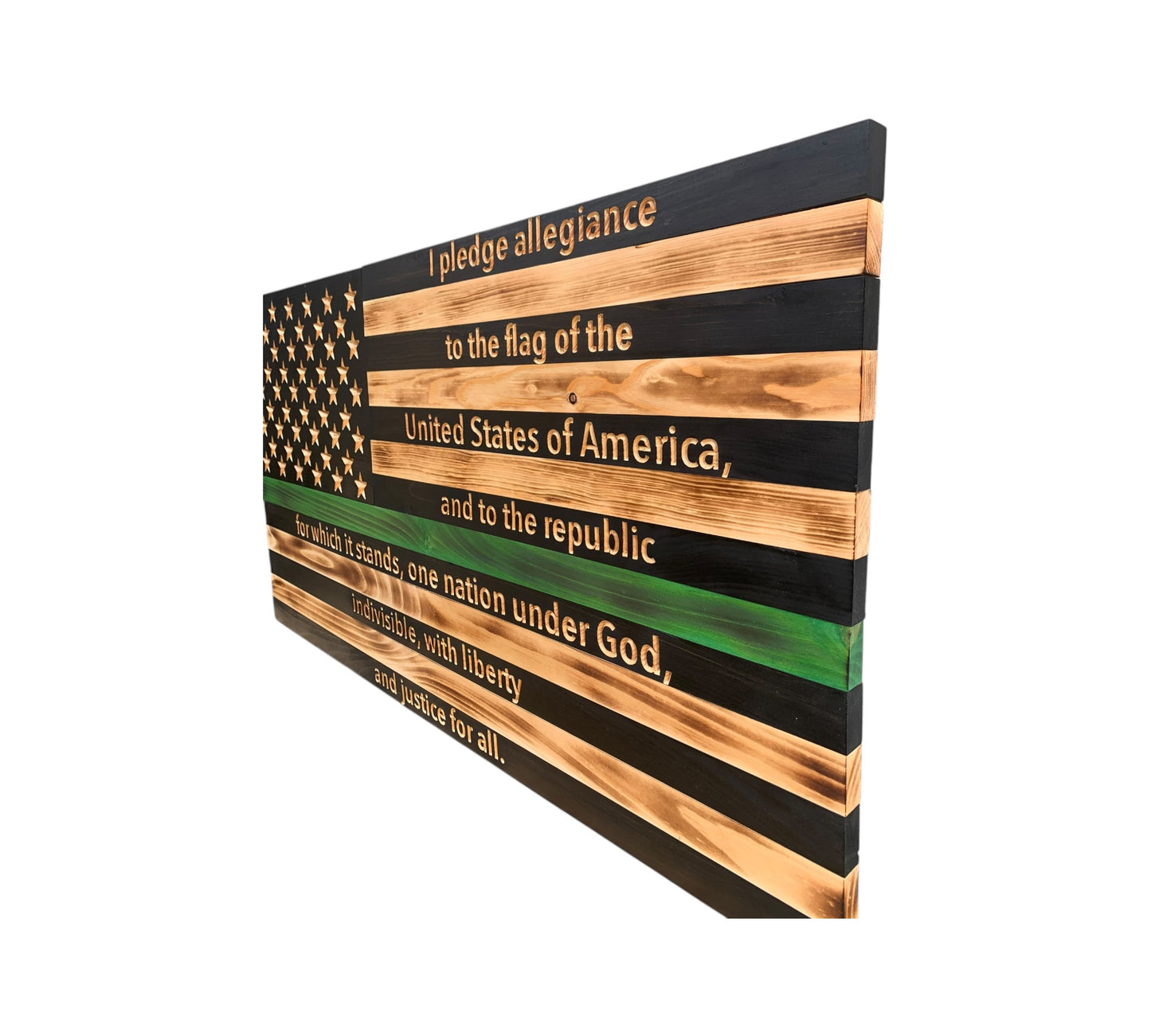 Wooden American Flag with Engraved Pledge of Allegiance