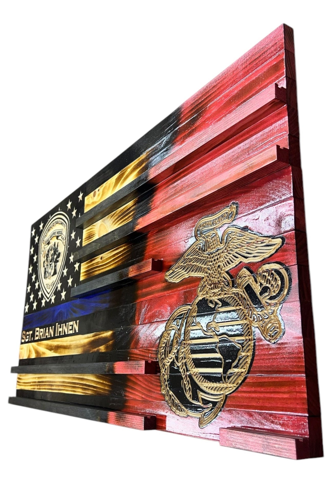 Custom Challenge Coin Display American Flag with Engraved Badge and Personalization