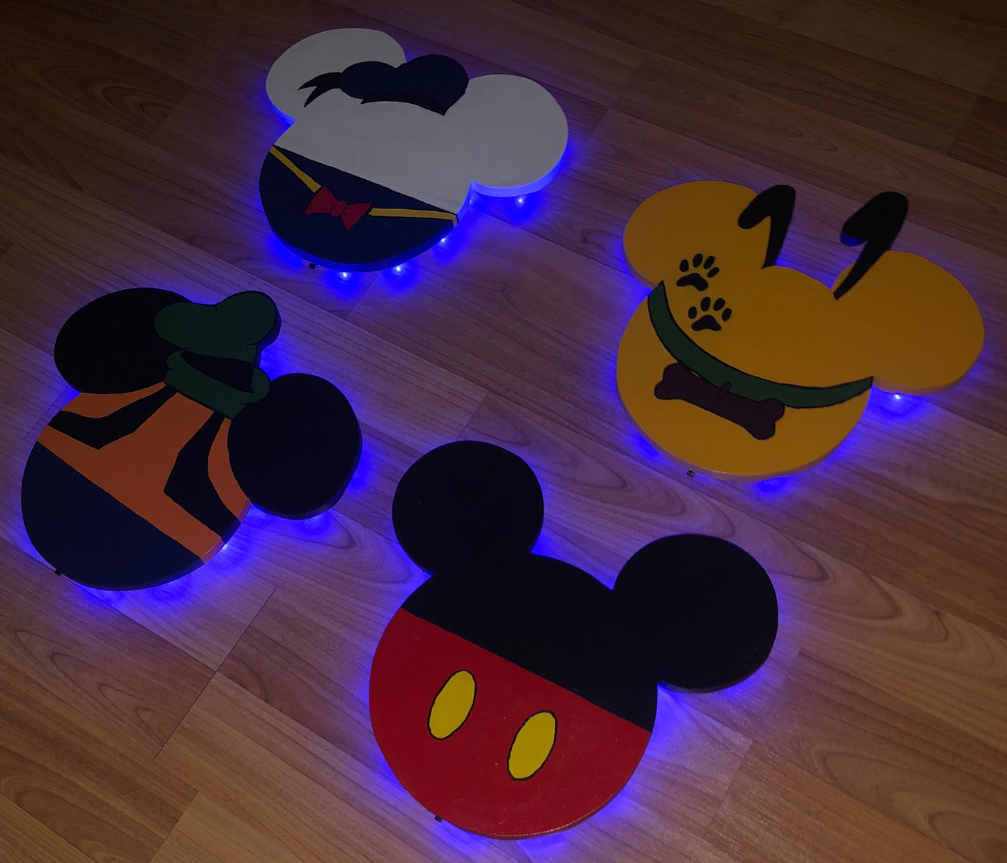 Wood Mickey Mouse and Friends Mickey Heads 12" Wide, Nursery LED sign, Wall Art, Disney Theme, Nursery Theme