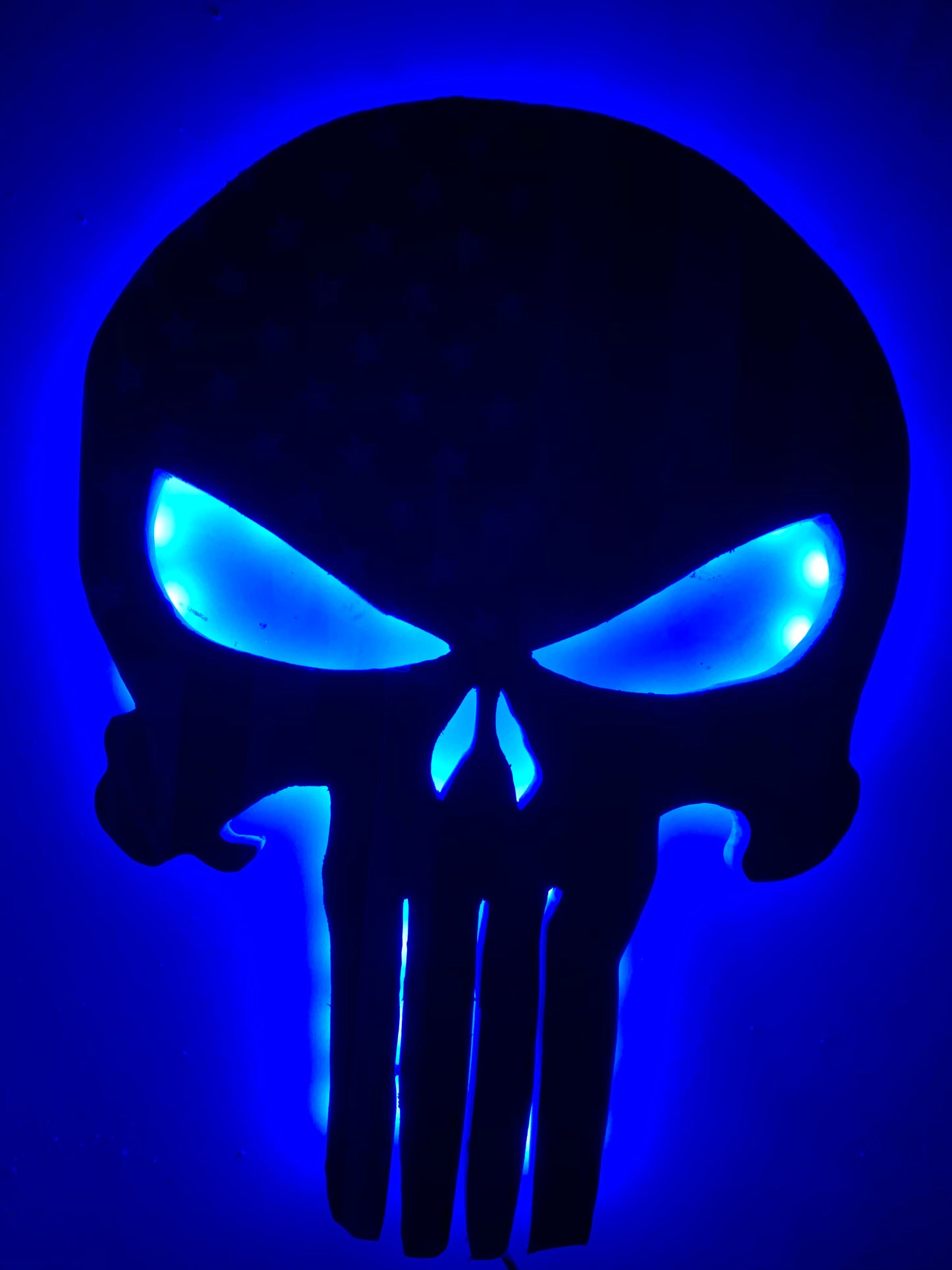 Punisher LED thin blue line American flag wood wall art, Marvel, DC universe, emergency services