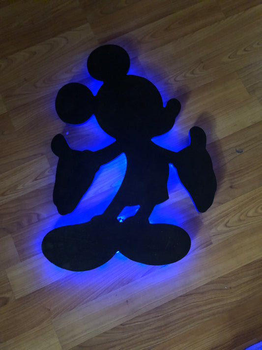 Wood Mickey Mouse Silhouette with LED lighting, wall decor, wall art, Disney character, led sign, Disney theme