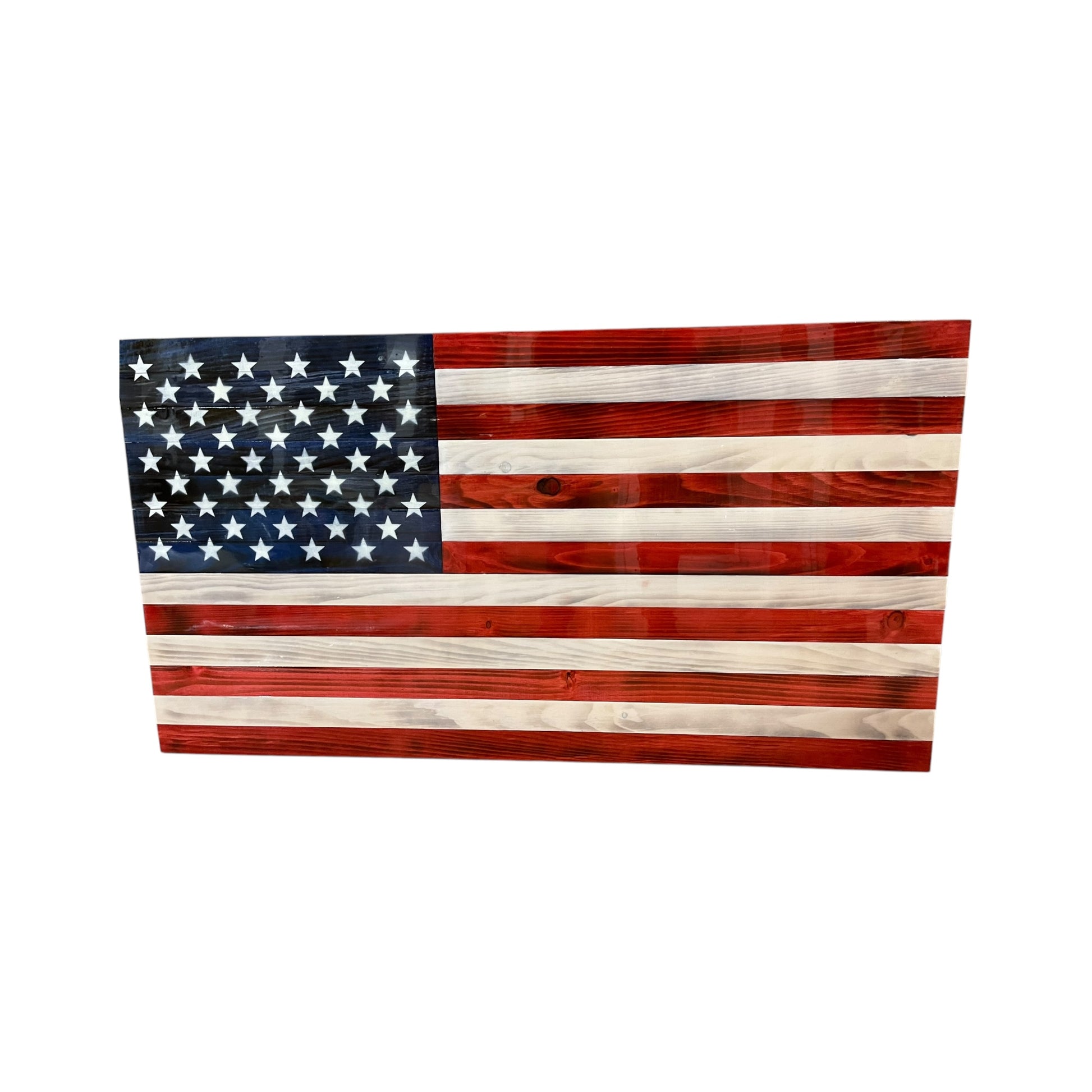 red white and blue american flag covered in epoxy