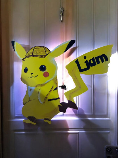 Wooden Pikachu-Inspired Cutout with LED Backlighting and Personalization