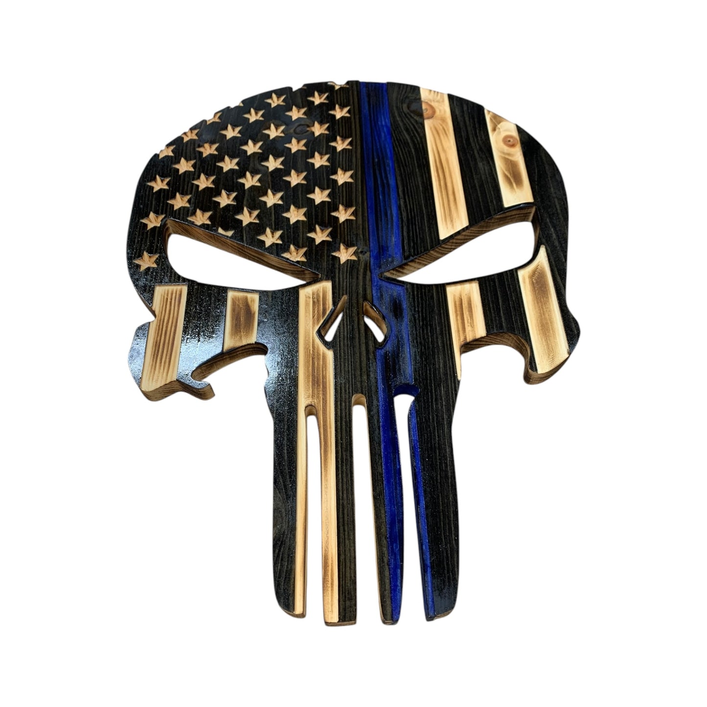 Punisher LED thin blue line American flag wood wall art, Marvel, DC universe, emergency services