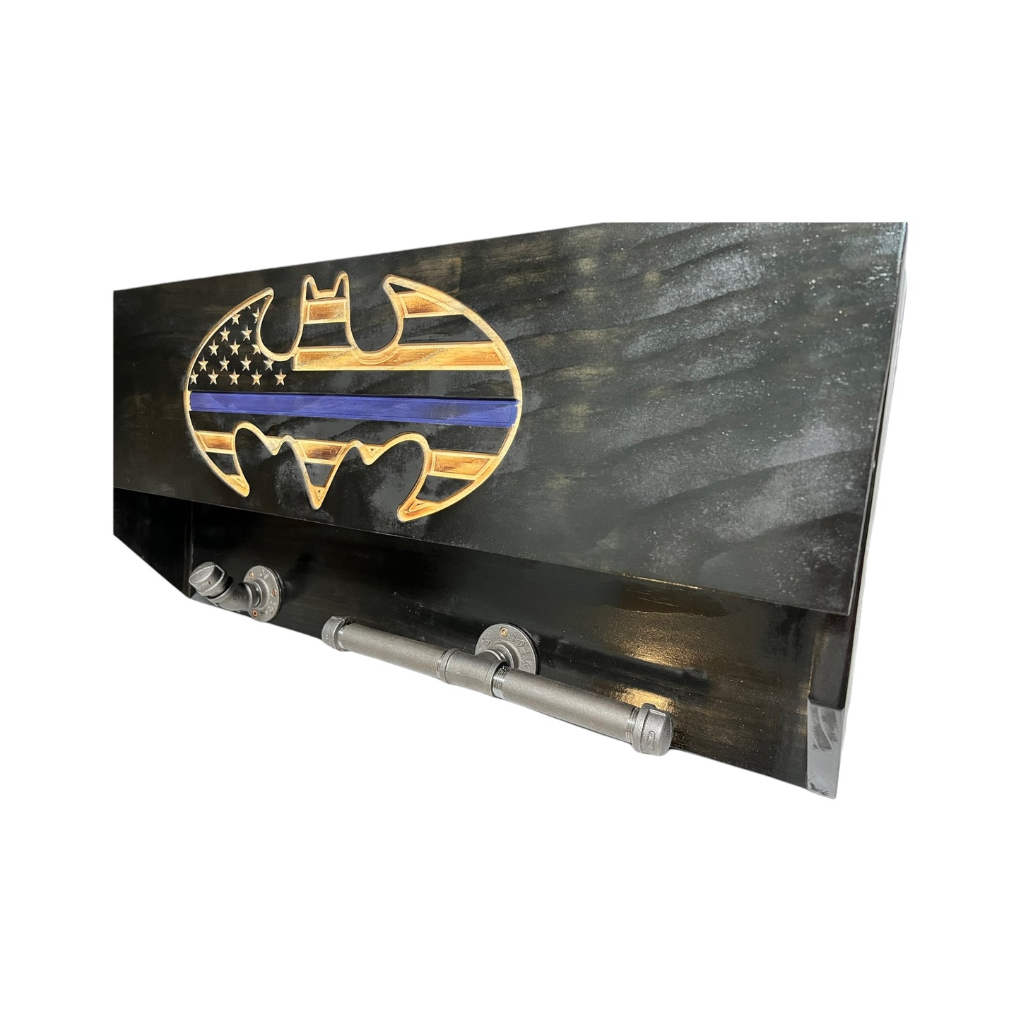 Police Gear Rack with RF ID lock with Concealment Compartment, Duty Rack, Thin Blue Line Flag, Police Gear Caddy, Gear Holder Duty Gear Rack